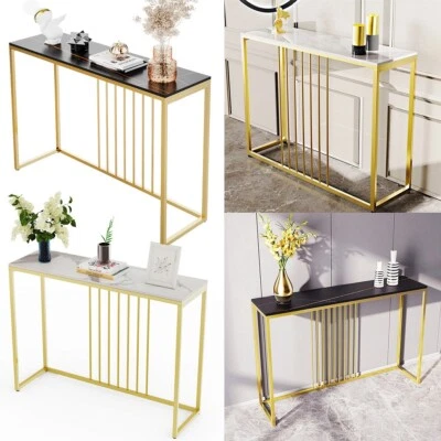 Konsolentisch mit Gold Metallgestell Flurtisch Beistelltisch Marmor-Optik Weiß - Bild 1 von 4