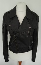 Ichi - Biker Style Washed Black Cotton Distressed Jacket Size 12