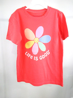 Life is Good Kid Short Sleeve Crusher Tee Happy Daisy Orange