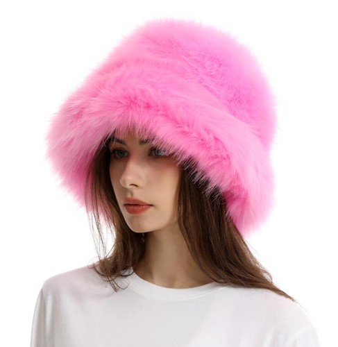 Women's Faux Fur Furry Winter Warm Hat Wide Brim Fashion Cap - Afbeelding 19 van 23