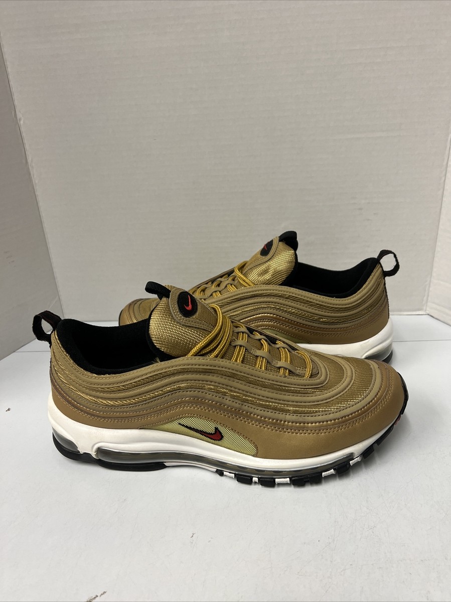 【美品】ナイキ エアマックス OG QS 97 スニーカー 26 ゴールド 金 Nike Air Max 97 OG QS Metallic Gold Varsity Red White Mens
