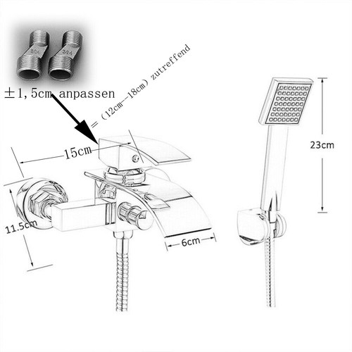 Chrom Badewannenarmatur Handbrause Wasserfall Badewanne Duschset Mischbatterie - Bild 2 von 12