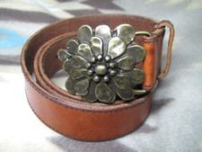 ABSTRACT BRUTALIST FLOWER DESIGN HIPPIE BELT BUCKLE W/ 40" BELT VINTAGE RARE 