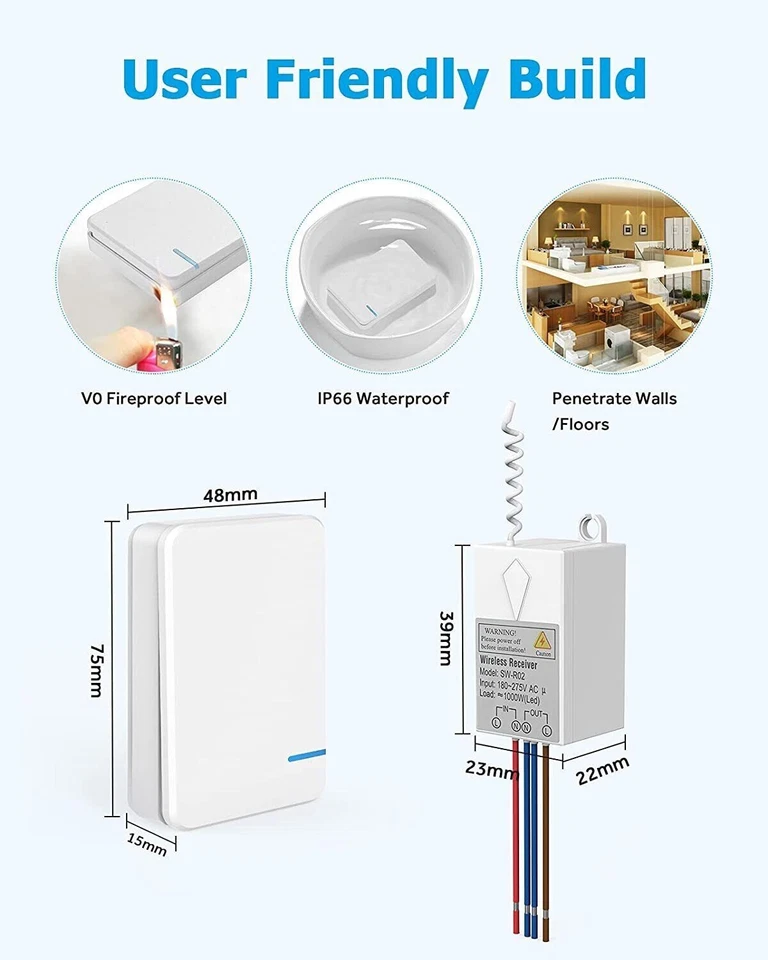 Wireless Light Switch Remote Control Kit 240V 1/2 Gang Lighting Parts for lamps - Image 3 of 4