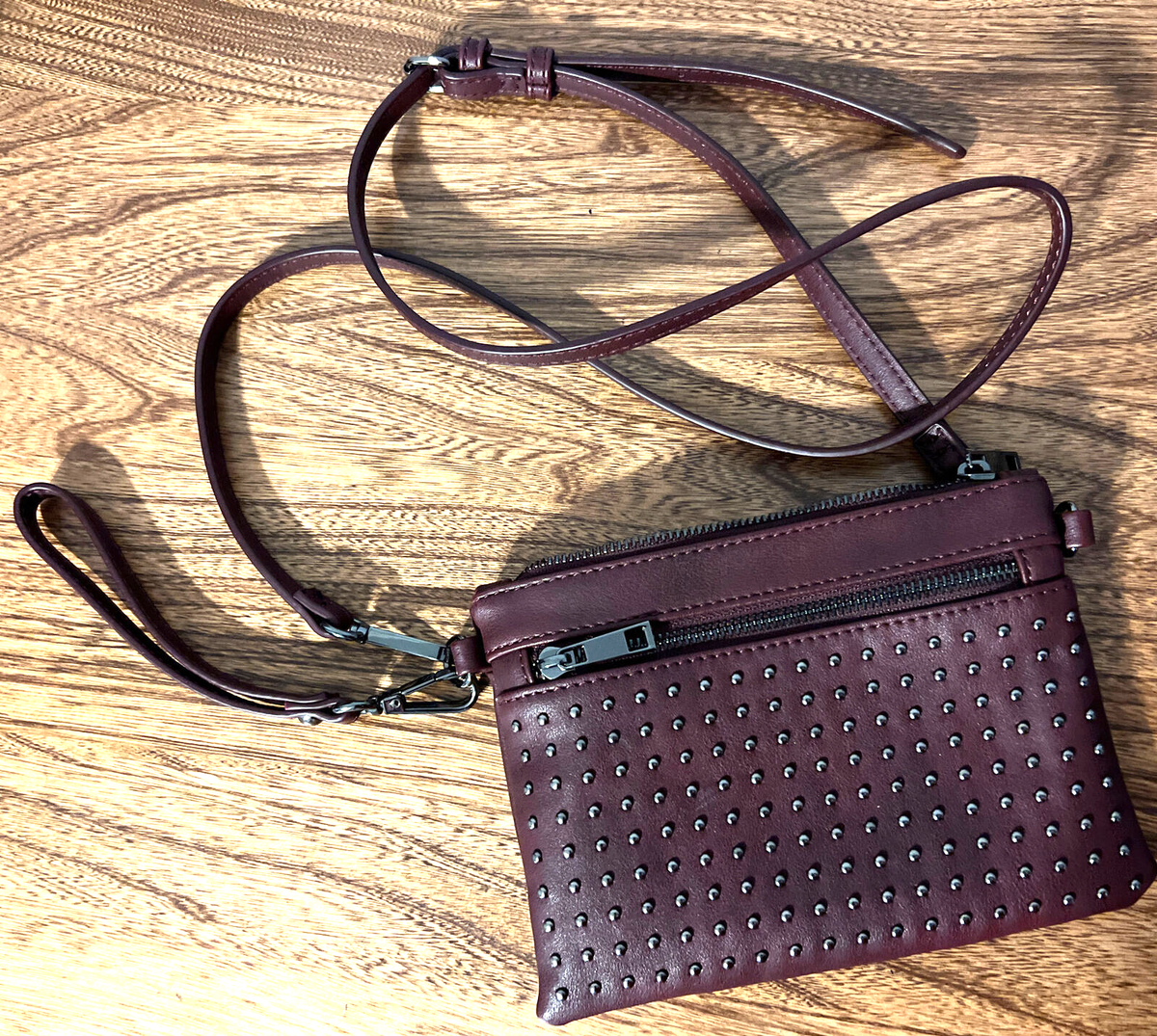 Sole Society Brown Crossbody Clutch/Bag Purse with Leopard Print Lining 8x6”