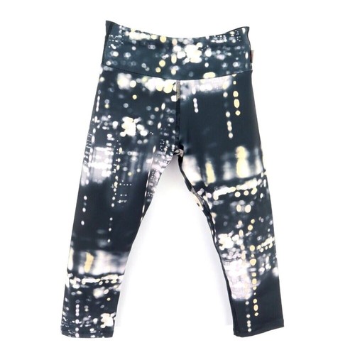 KOS USA Capri Leggings Womens Size S Black Multicolor Graphic Print Poly Blend