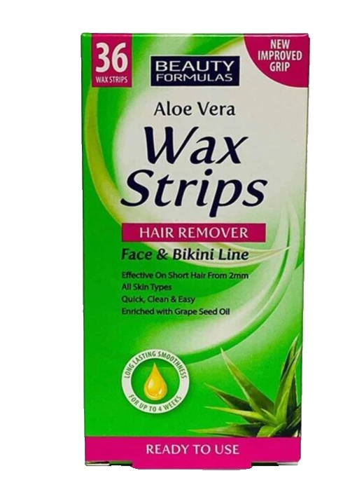 Beauty Formulas 36 X Aloe Vera Wax Strips Hair Remover Face & Bikini Line UNISEX