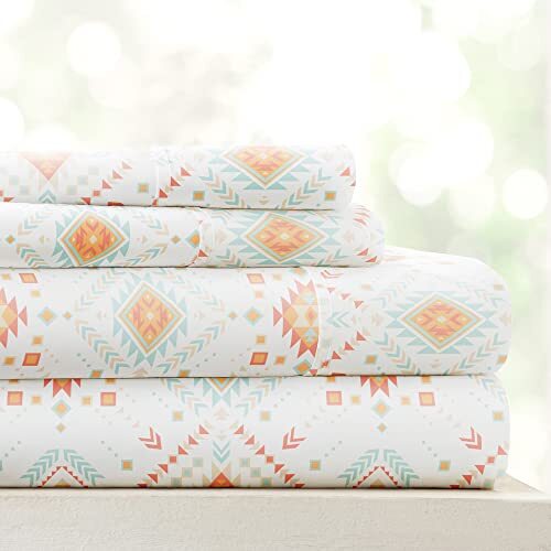 4 Piece Queen Bedding Sheet Set Aztec Coral - Sleep Ever with These Ultra-Sof...