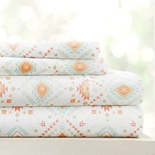 4 Piece Queen Bedding Sheet Set Aztec Coral - Sleep Ever with These Ultra-Sof...