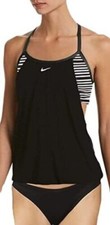 Nike Womens Drape Layered Tankini Swimsuit Top  Bikini 2 Piece Set Size SMALL
