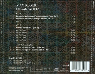 DAVID GOODE MAX REGER: THE MAJOR ORGAN WORKS NEW CD