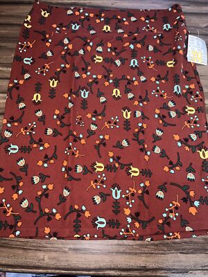LULAROE CASSIE Pencil Skirt 3XL 24/26   3X Red Bronze Green Tulip Floral New