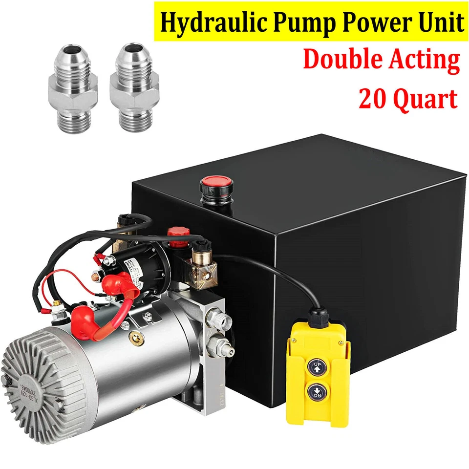 VEVOR 20 Quart Double Acting Hydraulic Pump Dump Trailer Power Unit DC 12V Pack Iron