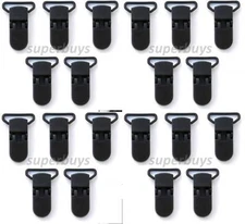 20 Black Plastic Suspender Bib Pacifier Pants Belt Strap Clip Buckles Ribbon KAM