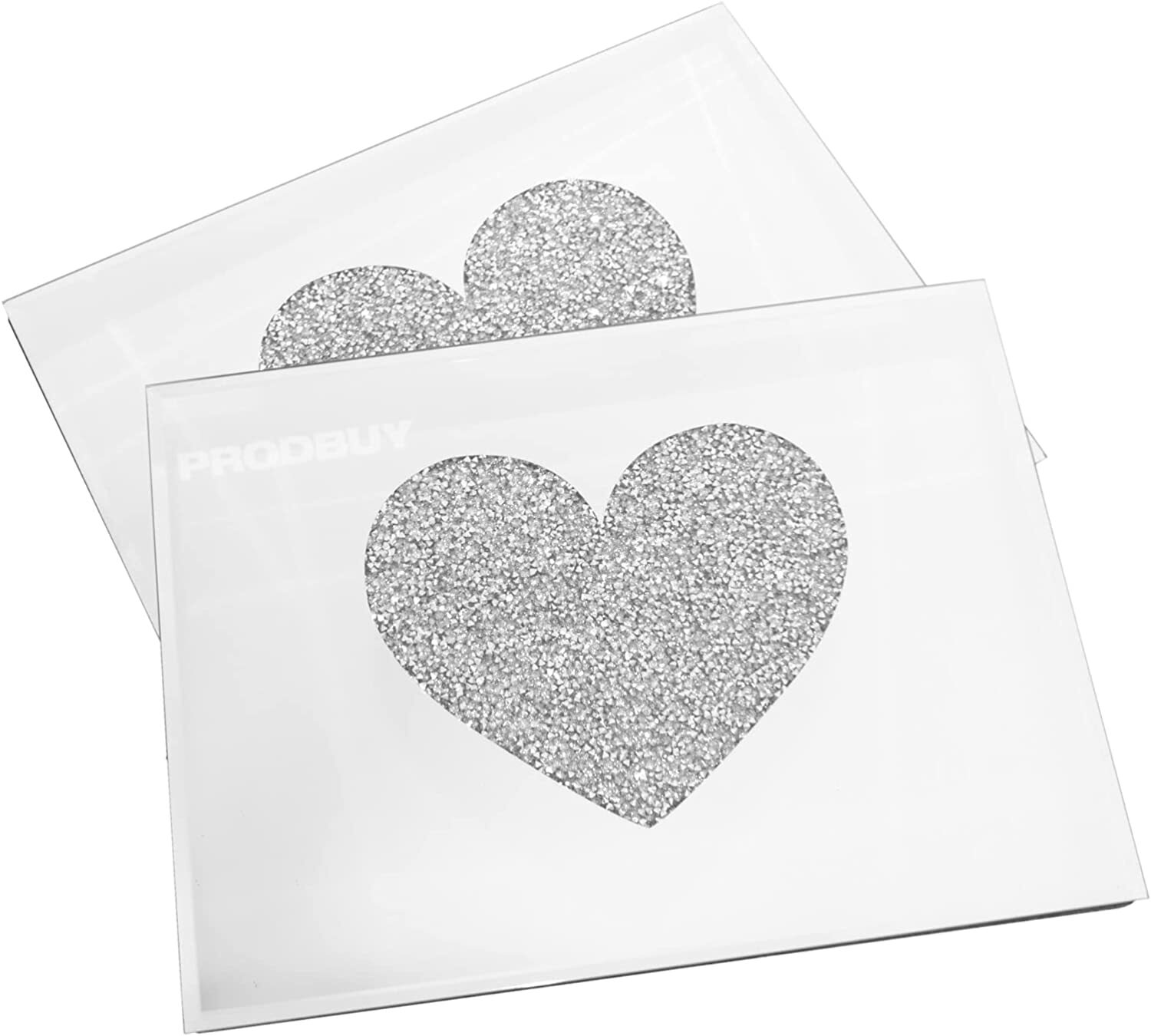 Set Crushed Diamond Glamour Silver Glitter Heart Glass Placemats