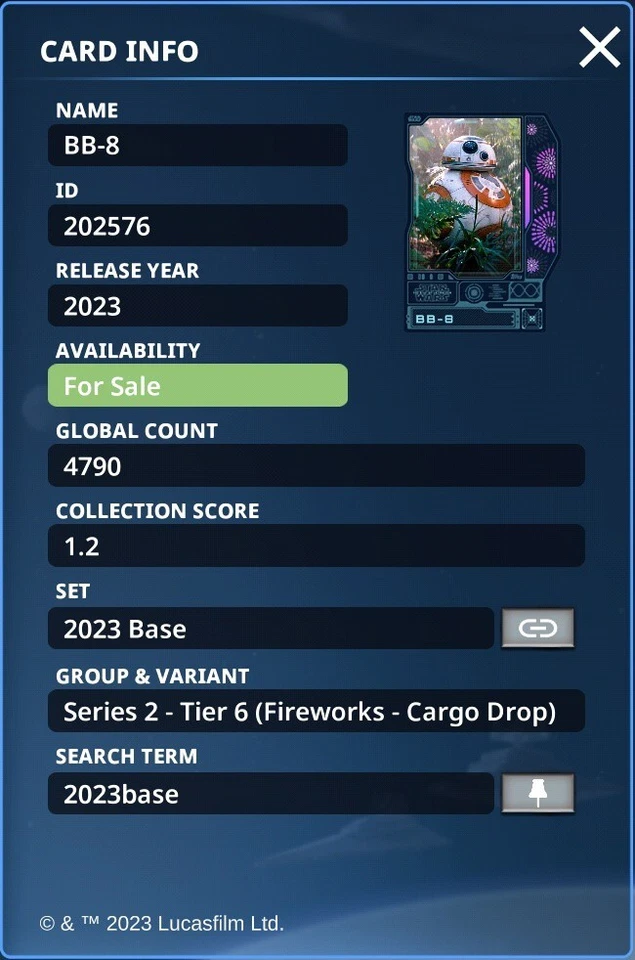 Topps Star Wars Card Trader 2023 BB-8 Cargo Tier 6 Digital Card - Image 3 of 3