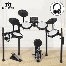 MUSTAR Electric Drum Set Mesh Pads Dual Zone Snare w/USB MIDI,2 Pedals,Headphone