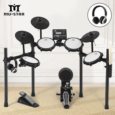MUSTAR Electric Drum Set Mesh Pads Dual Zone Snare w/USB MIDI,2 Pedals,Headphone