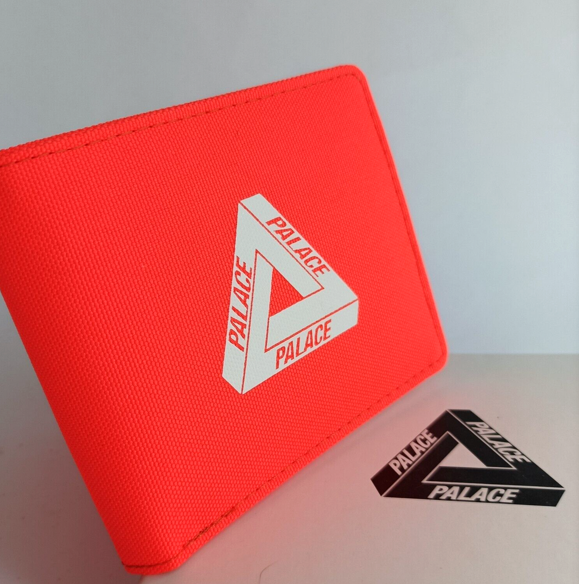 PALACE Wallet White Tri-ferg Logo on Orange Knitted Fabric