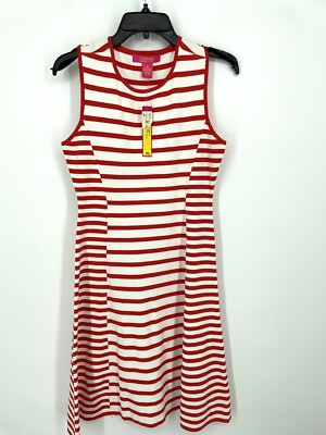 red and white striped tank dress $201 BB Dakota Women's Red Leaving Port Striped Side Ruched Tank Dress Size L