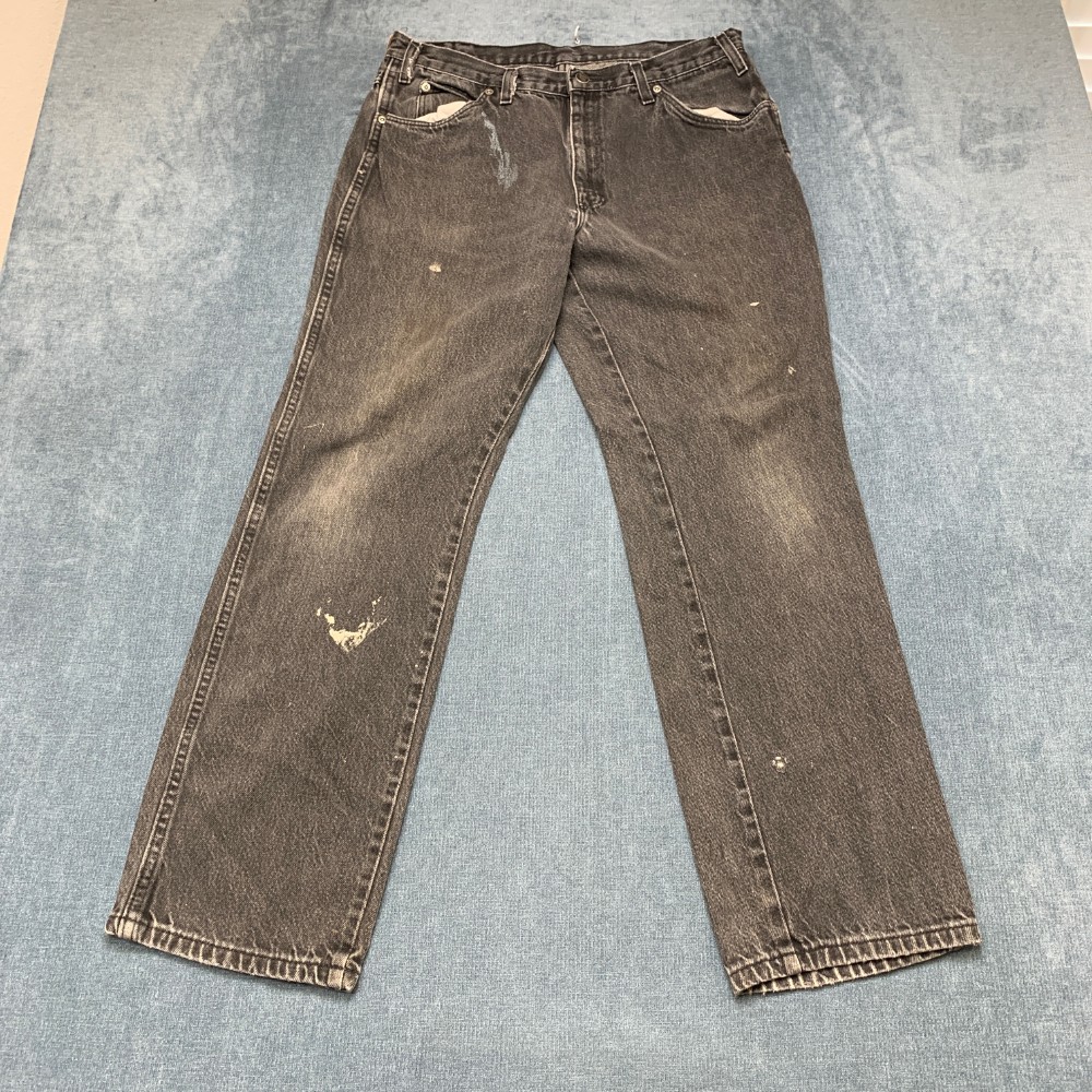 Mens 32 Black Denim Straight Leg Light Wash Distressed Workw