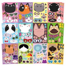 24 Sheets Stickers for Kids, Make-a-Face Stickers Make Your Own Stickers, Cat