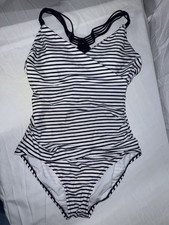 Kona Sol Women  s XL One Piece Swimsuit Navy White Stripe Macrame Back