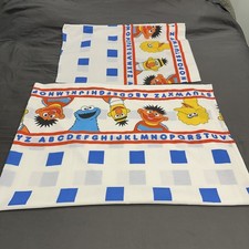 Vintage Sesame Street Flat Bed Sheet Twin Pillow Case Ernie Bert Up Cycle Fabric