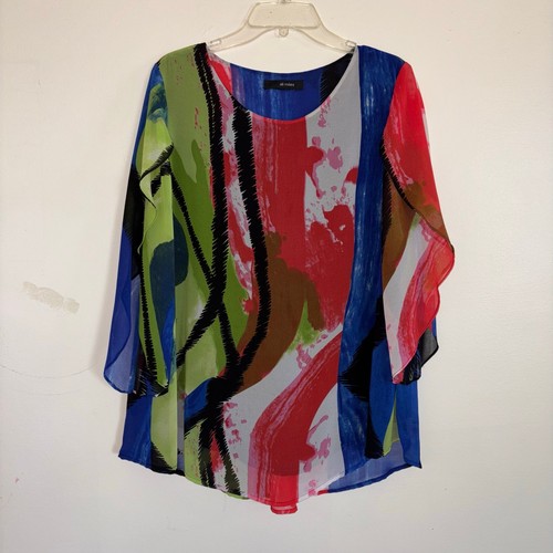 Ali Miles Women’s Shirt Sheer Colorful Lined Artsy Split Sleeves XL SEE DESC  - Bild 3 von 8