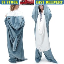 Shark Blanket Hoodie Soft Flannel Wearable Blanket Unique Design Fun Gift New