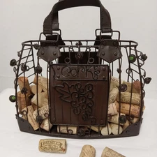 Metal Purse Shaped Wine Cork Holder with Corks Glass Green Balls