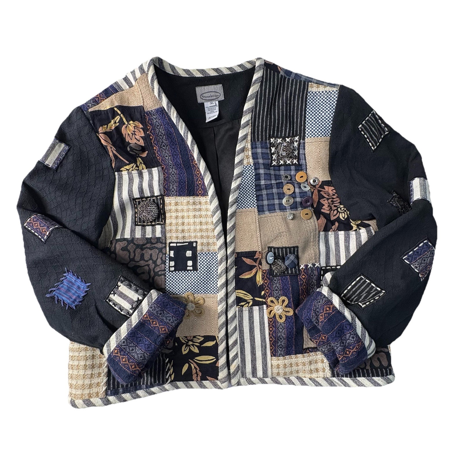 Patchwork Quilted Jacket Women’s Boho Folk Open F… - image 1