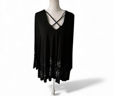 Karen Kane Black Tunic with Leaf Accents size M