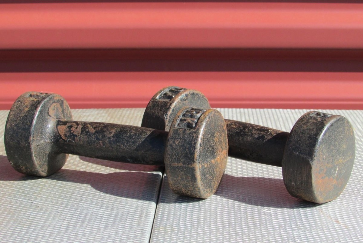 Lot Haltères Vintage YORK BARBELL – 5 Plaques En Fonte, Musculation Strongman