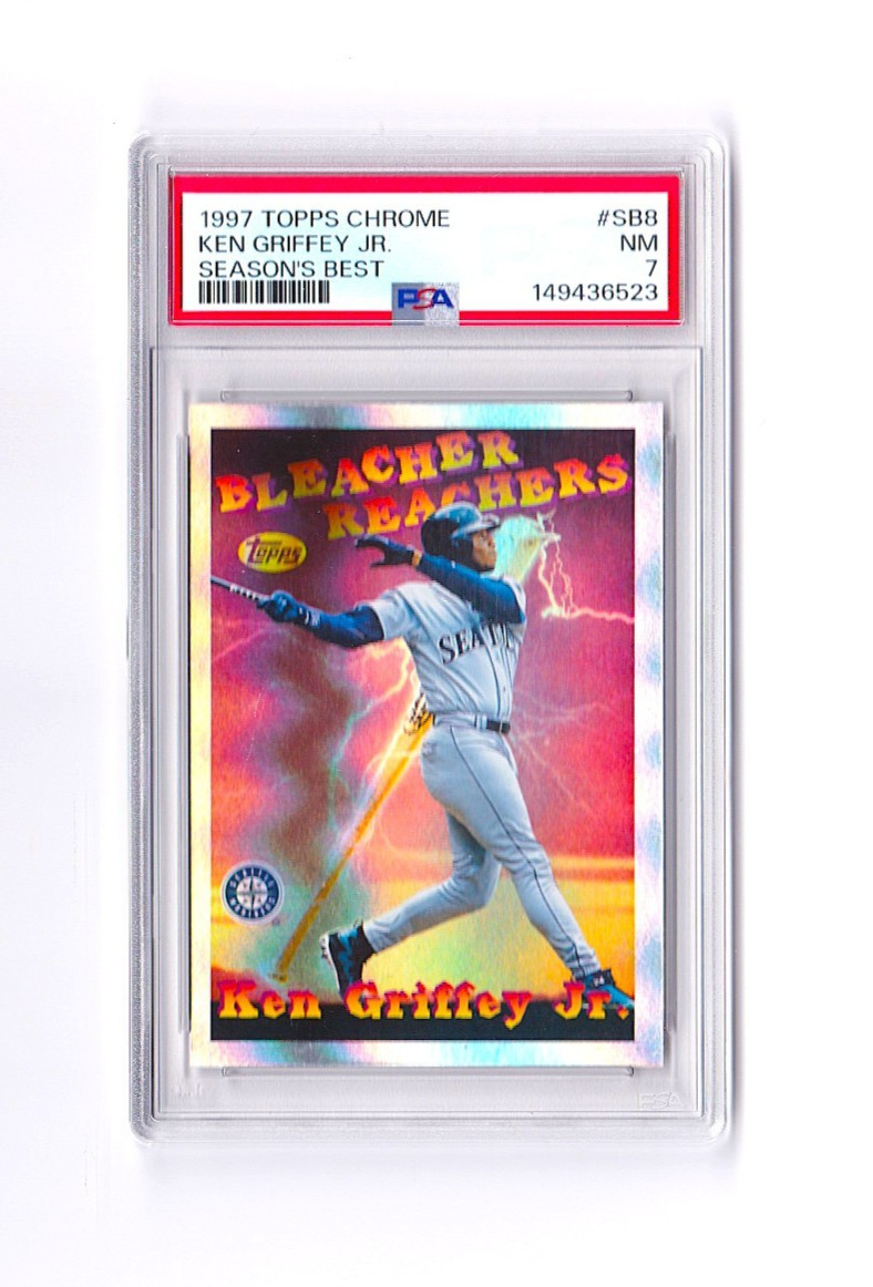 1997 KEN GRIFFEY JR. TOPPS CHROME SEASON'S BEST #SB8 BLEACHER REACHERS PSA NM 7