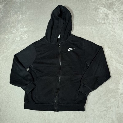 Nike Hoodie Youth Large Black Club Fleece Swoosh Logo Kids Pullover Sweatshirt