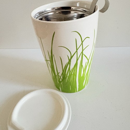 Tazza Tea Forte con infusore con coperchio tazza verde e bianca primaverile erba ripida alta 12 oz - Foto 3 di 7