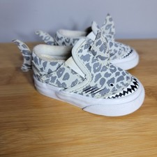 Vans Toddler 3.0 Slip-On V Shark Gray Leopard Print Sneakers 3D Fins 721356