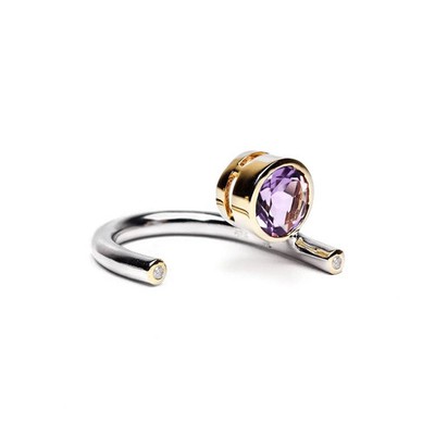 German Kabirski Gilda Open Band 925 Sterling Silver Ring Round-Cut Amethyst Sz 6