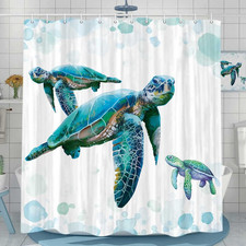Sea Turtle Shower Curtain for Bathroom, Ocean Sea Green Teal Turtle Fabric Showe