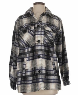 H&M Divided Plaid Flannel Shacket Black White Small Thick Loose Fit