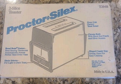 VTG Proctor Silex T204B 2 Slice Toaster NEW IN BOX NIB Chrome 70's Or 80's USA