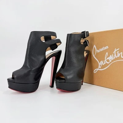 Christian Louboutin Strapagada 150 Boots Bootie Sandal EU:36 US:6 cuir noir - Photo 1/4
