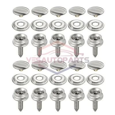 30pcs/set Stainless Steel Fastener Snap Press Stud Cap Button Marine Boat-Canvas - image 1 of 4