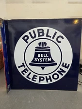 Bell System Public Telephone Ceramic Double Sided 18" Vintage Metal Sign