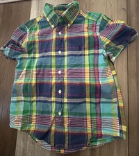 Polo Ralph Lauren Short Sleeve Plaid Button Down Shirt Yellow Blue Green Size 5
