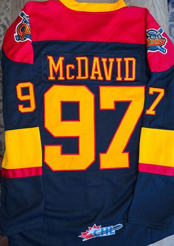Brand New ERIE OTTERS #97 Connor McDavid BLUE Jersey Stitched size LARGE