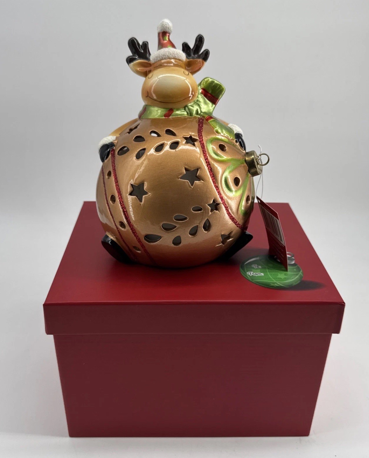 Christmas Reindeer Luminary W/ LED Candle Ornament & Timer Home Reflections QVC