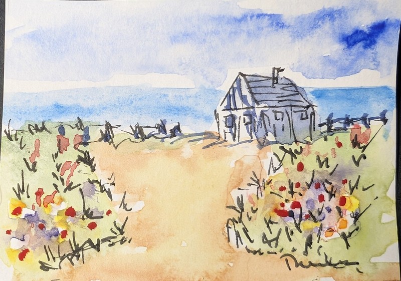 A Shack on the Beach - Original art Unmatted ACEO or ATC watercolor