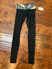 Lululemon Black Athletic Pants W/ Yellow, Blue & Green Striped Leggings, Size 4